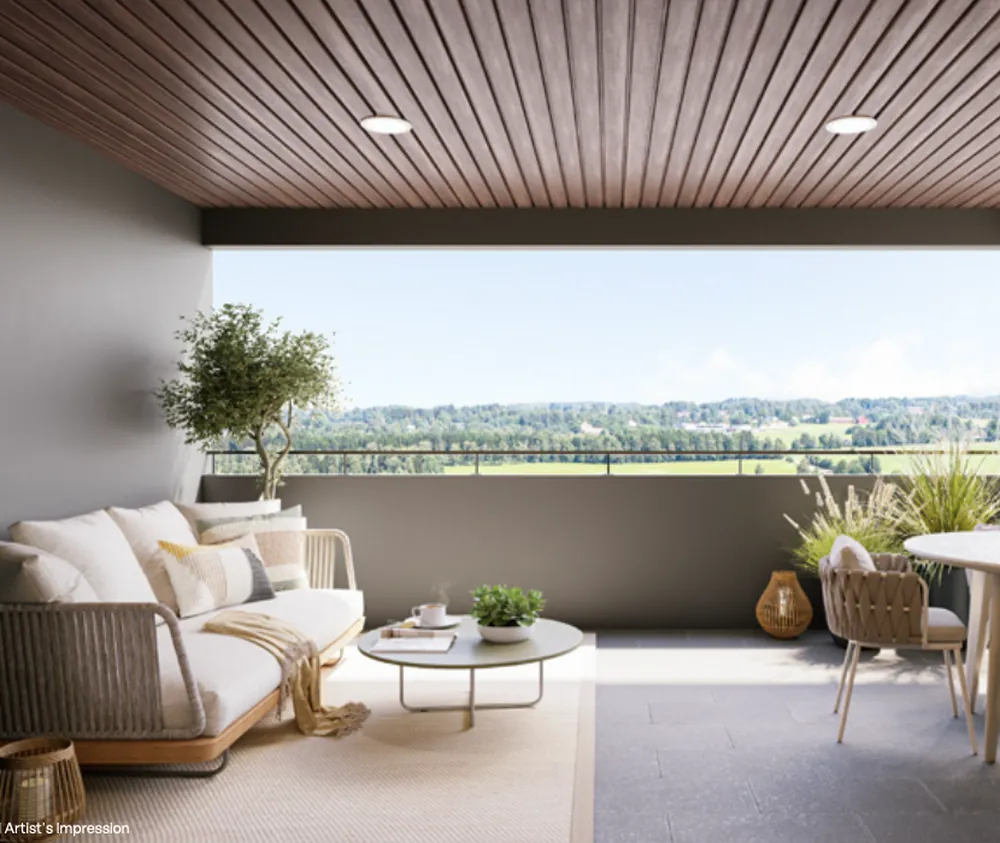 Indicative balcony seating area in the Assetz design and finish style, not a confirmed Assetz Mizu and Ki render