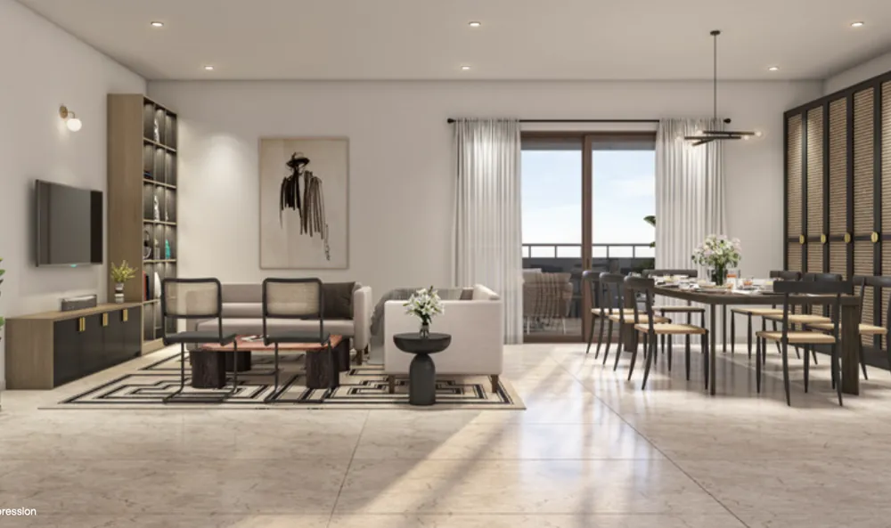Indicative living and dining interior in the Assetz design and finish style, not a confirmed Assetz Mizu and Ki render