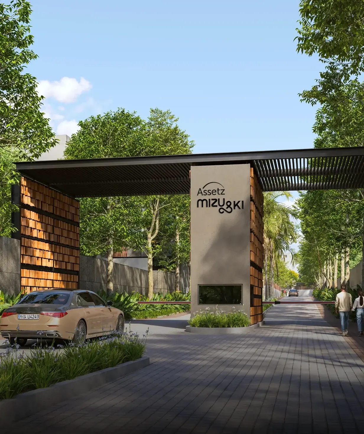 Arrival gate of Assetz Mizu & Ki under a timber canopy, artist’s impression