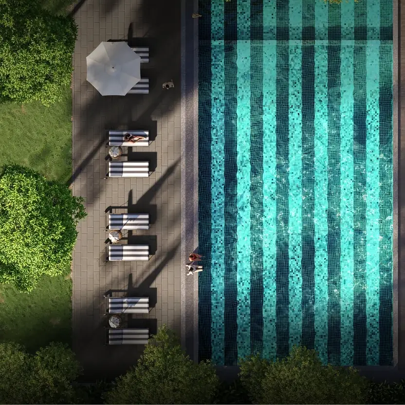 Lap pool with sun loungers seen from above, artist’s impression