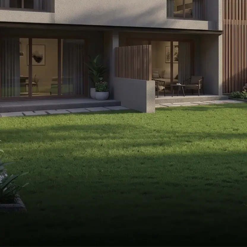 Private garden lawn of a ground-floor villament, artist’s impression