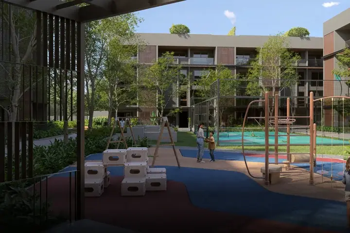 Children’s play area between the blocks, artist’s impression